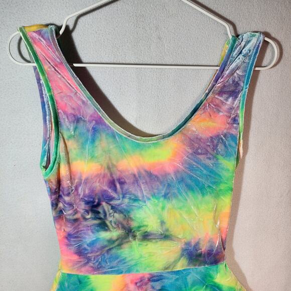 See You Monday Rainbow Velvet Tie Dye Dress L G Grande Large LA Los Angeles - Picture 5 of 8